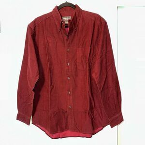 Eddie Bauer Men’s Button Down Collared Long Sleeve Shirt Red Black Pattern EUC
